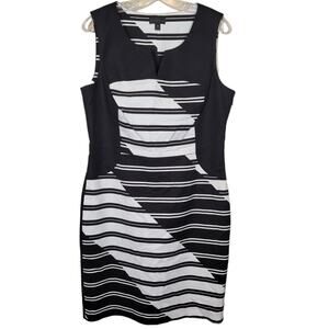 Worthington Mini Sheath Dress Sleeveless Side Zip Striped Black & White Size 14